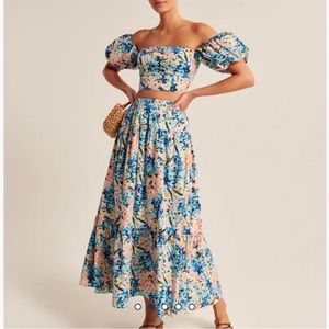 Abercrombie Poplin Tiered Maxi Skirt Set